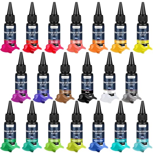 KISREL UV Resin 20 Colors - 400g UV Resins Kit Transparent Colored Resins Rigid Ultraviolet Clear Resin for Crafts Jewelry Making and Decoration