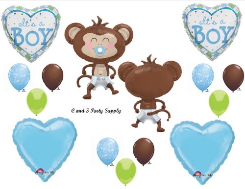 It's a Boy Monkey Wearing Diaper Baby Shower Balloons Decorations Blue Pacifier