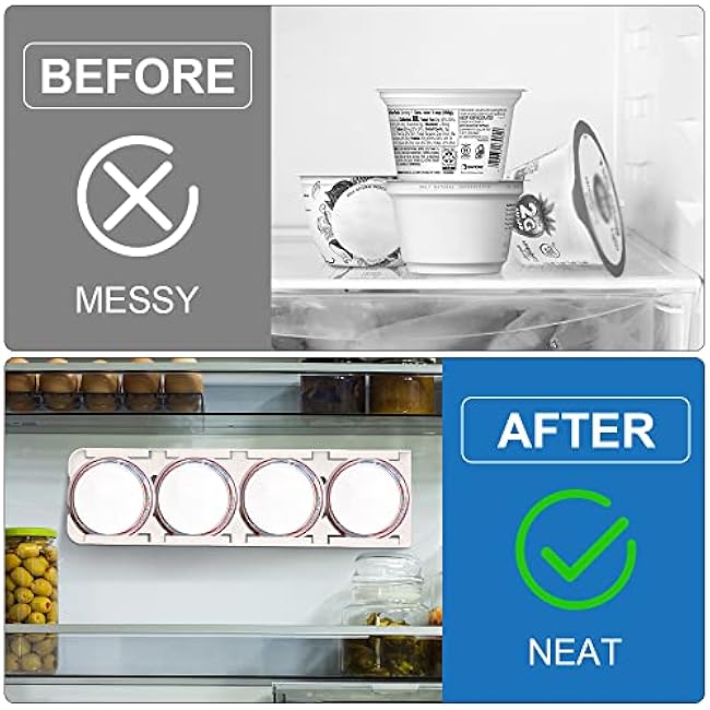 Sophico Yogurt Organizer for Fridge, 4 Capacity Yogurt Sliders for Refrigerator, Yogurt Holder with Adhesive Tapes for 3.75 Inch In Diameter Yogurt, Greek and Vegan Yogurt (White,2 Pack)