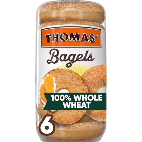 Thomas' 100% Whole Wheat Bagels, 6 count, (3.0 oz each), 55g Whole Grains, Kosher Whole Wheat Bagels, 18 oz Bag