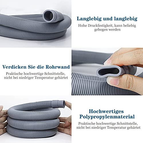Ablaufschlauch Verlängerung für Waschmaschinen, 5M Universal Waschmaschinenschlauch, Ablaufschlauch Geschirrspüler Verlängerung Set inkl Schlauchverbinder und Schlauchschellen