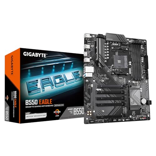 GIGABYTE B550 Eagle Mainboard – AMD Ryzen 5000 G-Serie CPUs, 10+3+1 Phasen VRM, bis zu 3200 MHz DDR4, 1xPCIe 4.0 + 1xPCIe 3.0 M.2, 1GbE LAN, USB 3.2 Gen 2