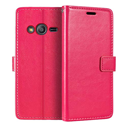 Étui Portefeuille en Cuir PU Compatible avec Samsung Galaxy Ace 4, Housse à Rabat Magnétique avec Emplacements Cartes et Fonction Support (Rouge Rose)