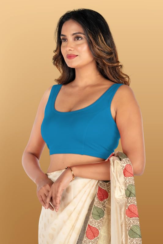Image of Abhi Cotton Readymade Saree Blouse for Women- Sleeveless, U-Neck, Regular-fit, Stretchable, Pull-on Style