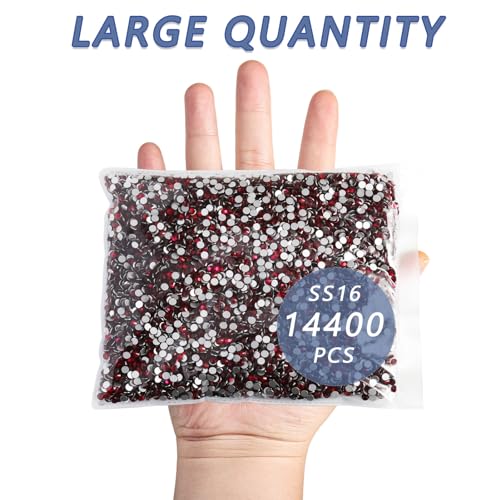 Image of Beadsland Flat Back Crystal Rhinestones Bulk, Dark Siam, SS16, 14400pcs | Flatback Glass Gems for Nails Crafts Clothes DIY Decoration, Glue Fix, 3.8-4.0mm.Dark Red