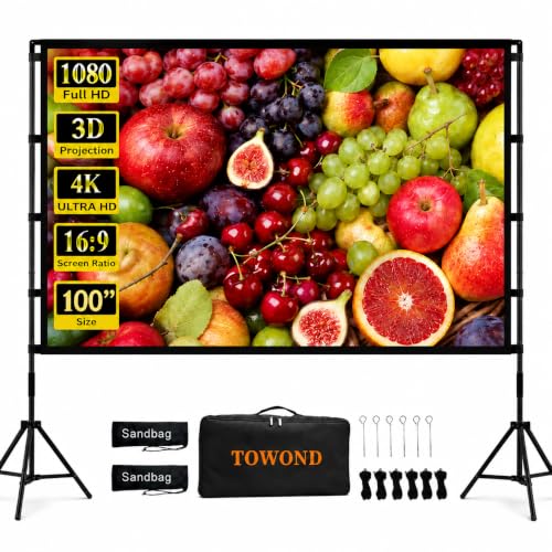 TOWOND 100 Inch Outdoor Projector Screen with Stand, Reinforced Edge