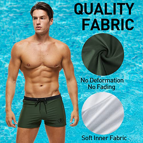 Arcweg Badehose Herren Eng Kurz Badeshorts mit Tunnelzug Schwimmhose Wassersport Kurze Hose UV Schutz Jungen Schwimmwear Schulschwimmen (Oliv, L)