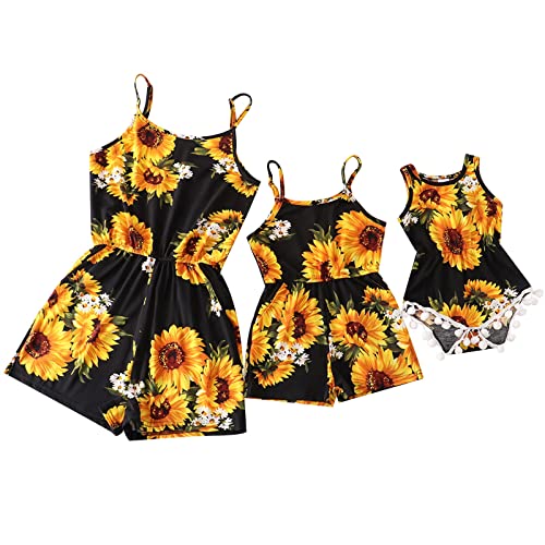 Mommy and Me Matching Jumpsuits Mom and Daughter Baby Strap Romper Casual Floral Matching Outfits Summer Clothes (Black #3, XL)