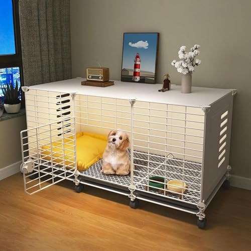 ペットケージ(犬・猫用) ロック機能付き トレイ付き掃除簡単 車輪付き移動便利 組み立て式 イヌ・ネコ用ペットハウス (109x37x57cm,ホワイト)