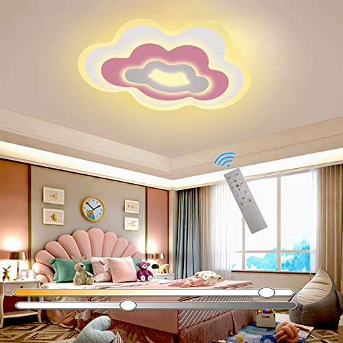 ANKBOY Plafón LED Techo Regulable con Control Remoto, 40W Lámpara de Techo de Nube Dormitorio Infantil, Iluminación de Techo de Interior Luz de Techo de Nubes para Habitación de Niños, Rosa Blanco Cover