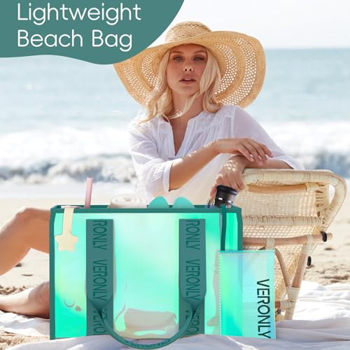 VERONLY Clear Beach Tote Bag for Women Girls Large Waterproof with Pocket for Swim Pool Travel Vacation3