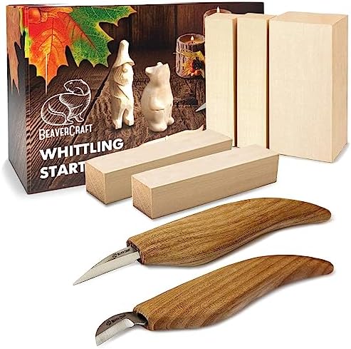 BeaverCraft Wood Carving Kit for Kids, Beginners S16 – Whittling Knives Sloyd, Chip Wood Carving Knife, Basswood Blocks for Carvers - Whittling Tools Set