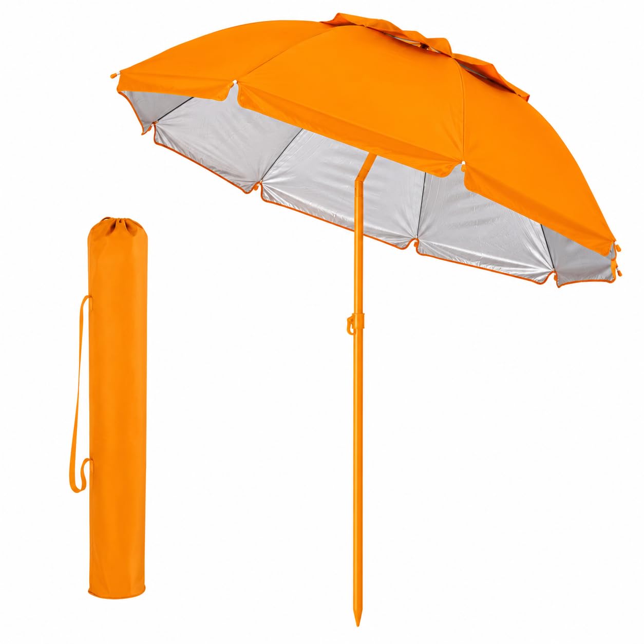 WENZO Ombrellone da Spiaggia 200 cm Antivento con Borsa, Palo Acciaio 28/32 mm, 8 Stecche in Fibra di Carbonio, Protezione UV Interna Argentata, per Spiaggia Giardino Campeggio