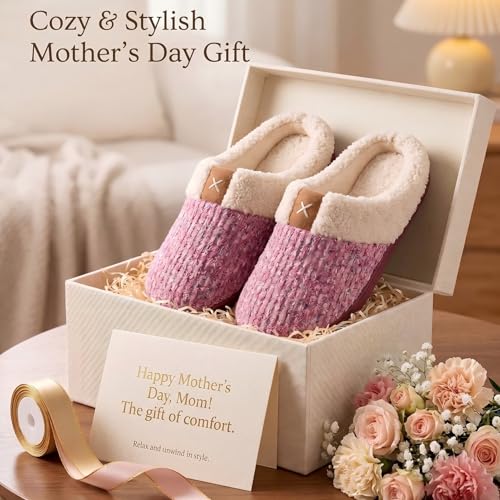 Image of ULTRAIDEAS Women's Indoor Bedroom Slipper with Memory Foam, Gift for Women, Wool-Like House Shoe with Anti-Skid Rubber Sole for Ladies