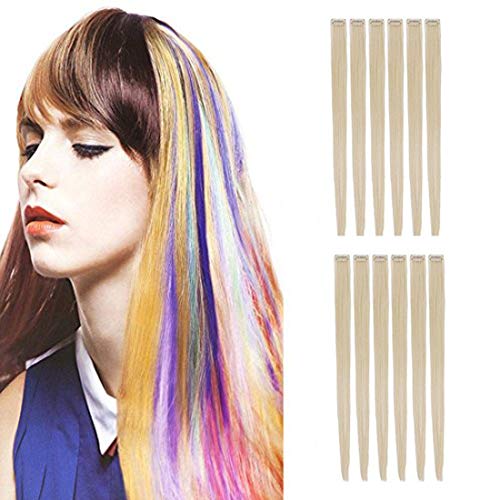 Creamily 20 Inches Party Highlight Clip In Hair Extension Multi-colors Hair Streak Synthetic Straight Hairpieces 12 PCS