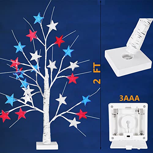 4Th Of July Decorations, Birch Table Lamp Flag Star Tree Lights, 24”Independence Day Table Lamp For Home, Bedroom Room Office Decoration, 2 Pack, 24 Inch #TOP6
