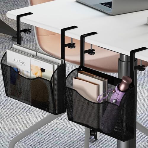 INLDY Under Desk Drawer, Desk Side Storage, Hanging Desks Organizer, Clamp On Mesh Metal Desks Organizer for Office and Home (Black)