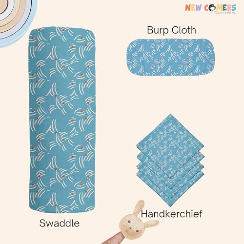 Image of NEW COMERS Baby Muslin Cloth Set | 6 Pcs Double Layered Pure Cotton Swaddle Wrap | Soft & Absorbent Baby Burp Cloth & Reusable Washcloth Towels, White (SBW 08)