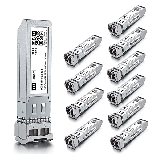 H!Fiber.com 10 Pack 10G Multimode SFP+ LC Module, 10GBase-SR Fiber Transceiver for Ubiquiti UniFi UF-MM-10G, Mikrotik, Netgear, D-Link,TP-Link and More (MMF,850nm,300m,DDM)