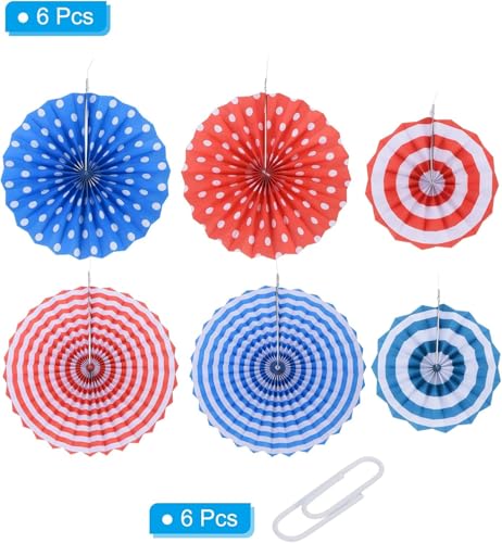 Image of Blue & Red Paper Fans for Birthday Decoration, Baby showers, Weddings Christmas for Hanging Decoration (Pack of 6)