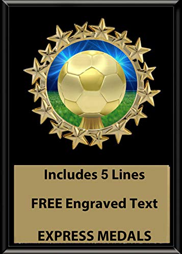 Express Medals 5x7 Soccer Black Color Plaque Award Trophy with up to 5 Lines of Your Personalized Custom Engraved Text D30
