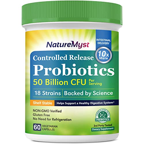 NatureMyst Probiotics 50 Billion per Serving, 18 Probiotic Strains, 60 Veggie Capsules - Non-GMO , Gluten Free