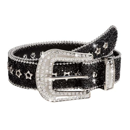 Image of MYADDICTION Rhinestone Belt Cowgirl for Girls Trendy Waist Belt for Trousers Pants Jeans Black