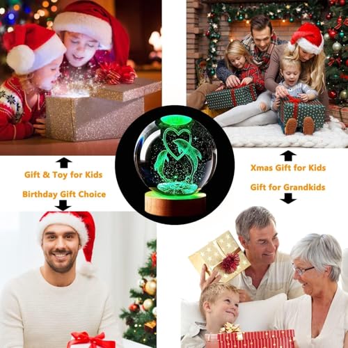Image of Hamsa Magical Crystal Ball Night Light, LED Color-Changing Globe Lamp, Crystal Ball Lamp, Desktop Decorative Mood Light (16 Color Dolphin Love)