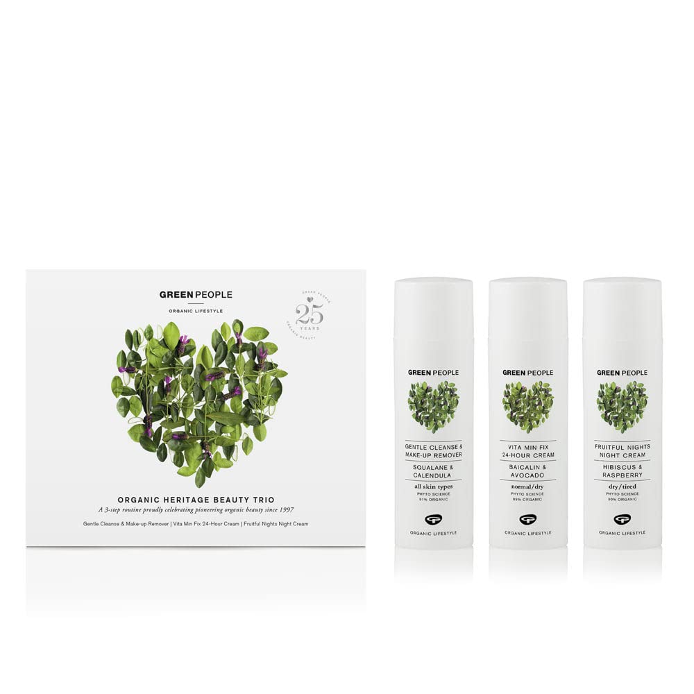 Green PeopleHeritage Beauty Trio | Natural & Organic Beauty Gift Set | Cleanser, Day Cream, Night Cream Gift Set Routine for Normal Skin, Dry Skin | Paraben Free & Ethanol Free | Cruelty Free & Vegan