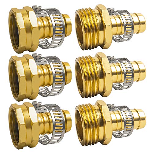 Hourleey Garden Hose Repair 1/2 Inch Aluminum Mender Hose Connector Fitting with Clamp Fit 1/2 Male & Female Hose Connector 3 Sets