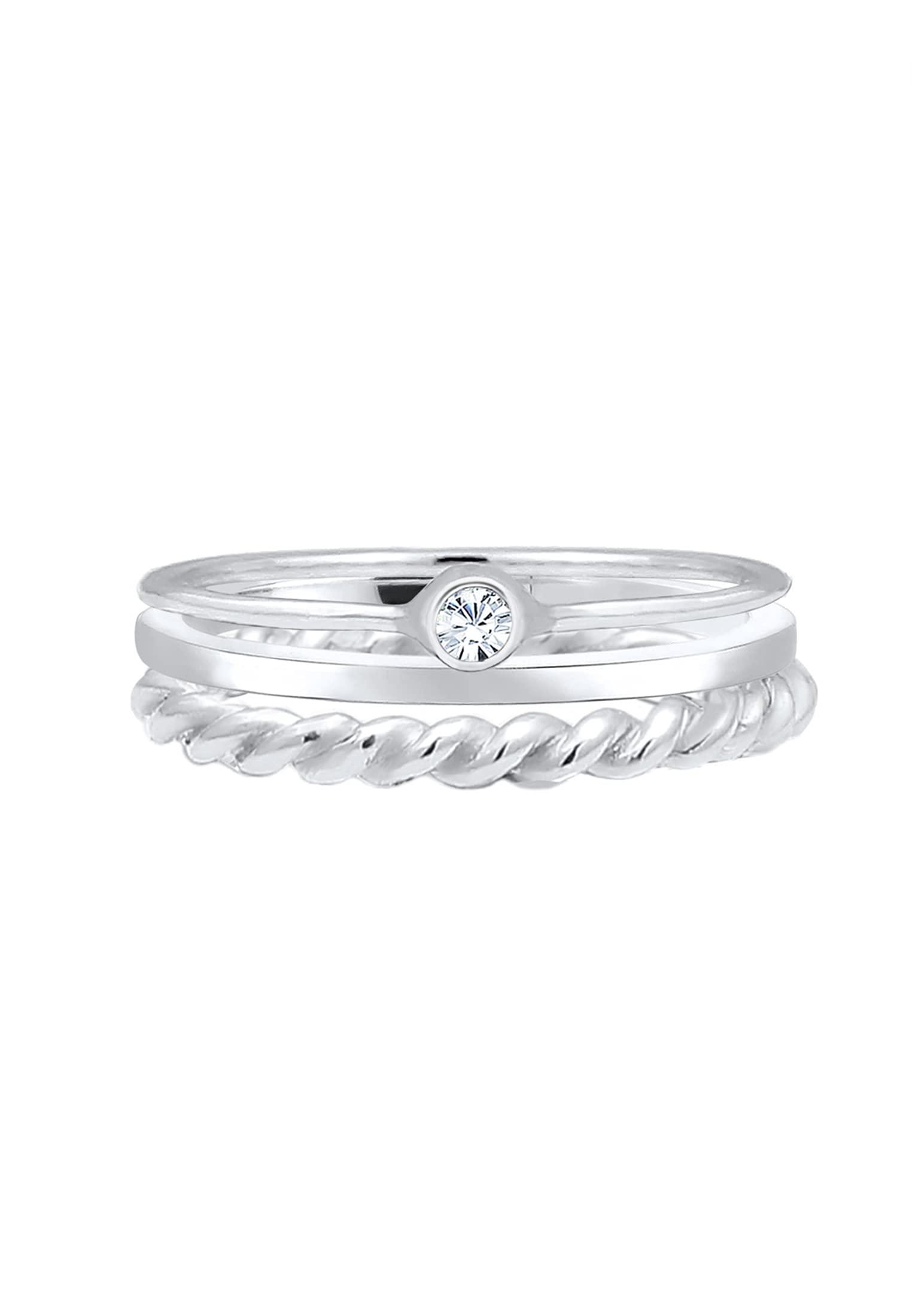 Elli Damen-Stapelring Twisted Solitär- Band 925 Silber Kristall - 0604781917