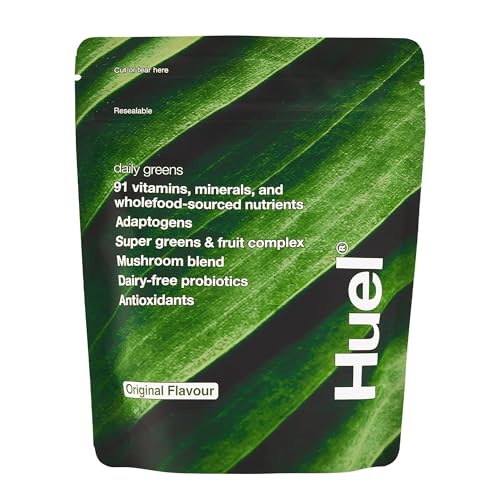 Huel Daily Greens 255g 30 Servings Vegan Superfood Greens Powder with Carrots Broccoli Spinach Green Tea Kale Spirulina and More Rich in Probiotics Vitamins (One Size Original)