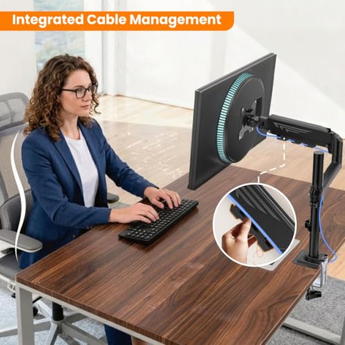 Image of Dyazo Monitor Arm for 13-32 Inch Screens | Gas Spring Height Adjustment with Extended Reach | VESA 75x75 & 100x100mm Compatible | Tilt, Swivel & 360 Rotation with Cable Management | Support Upto 10kg