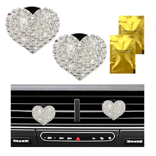 Image of Wevdn 2 PCS Bling Car Air Vent Clip, Crystal Heart Car Air Fresheners Diffuser Vent Clip, Rhinestone Air Conditioning Outlet Clip For Women Girls, Interior Decor Car Accessories (Heart, White)