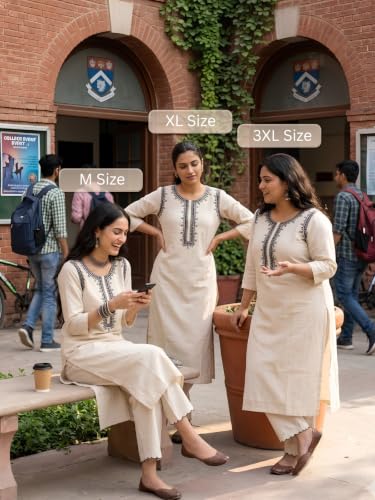 Image of Leriya Fashion Women's Cotton Kurta Pant Set | Cotton Kurta Sets for Woman | Round Neck 3 /4 Sleeve Regular Fit Straight Kurti | Office Wear Kurti Set for Women Casual