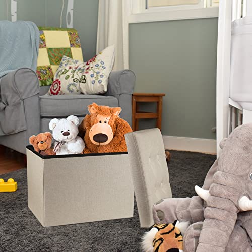 Image of ALASDO Ottoman Storage Ottoman Footrest Stool Foldable Foot Rest Footstool Bench for Living Room 17x13x13inches Beige