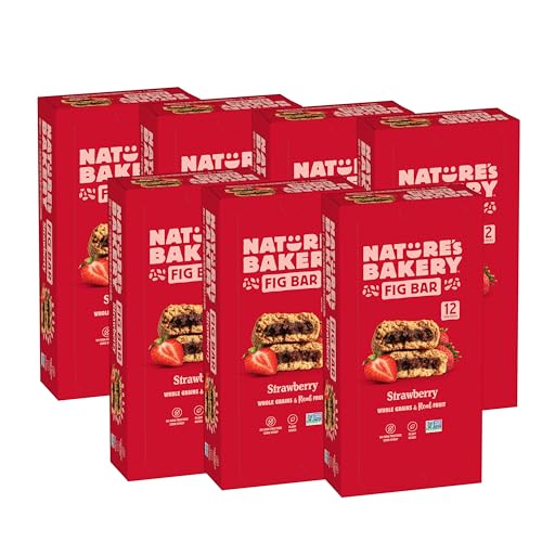 Nature's Bakery Whole Wheat Fig Bars, Strawberry, Real Fruit, Vegan, Non-GMO, Breakfast Bar, 7 boxes with 12 twin packs (84 twin packs)