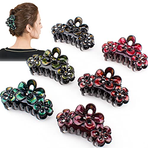 Wecoe 6 Pack Vintage Hair Clips Claw Clips For Thick Hair Thin Hair Women Flower Hair Clips 90s Retro Cute Hair Clips Strong Hold Nonslip Hair Styling Accessories For Women Girls