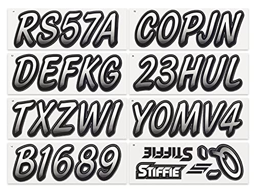 Image of Stiffie WHIPLINE 3 inch Alpha-Numeric Registration Identification Numbers Stickers Decals for Boats & Personal Watercraft (Transparent /Black)