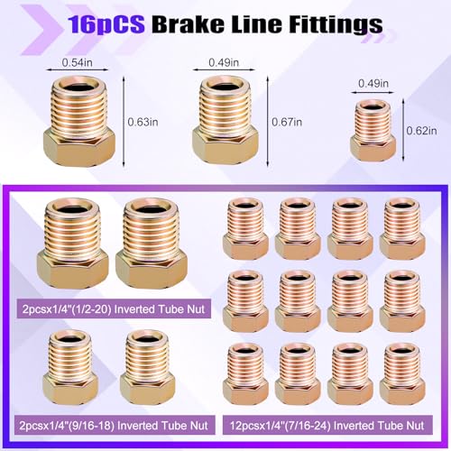 Image of 1 /4 inch Tubing Kit - 25 Ft. of 1 /4 Flexible Copper Coated Brake Line Tube for hydraulic brakes Fuel Transmission System and 16 Inverted Flare Fittings