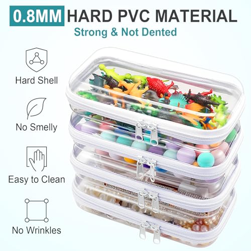 Image of Hoolerry 4 Pcs Hard Clear Zipper Case Makeup Bags Plastic Zipper Pouch Transparent Storage Box Containers for Cosmetics, Snacks, Building Blocks, Puzzles(Clear,7.5 x 3.9 x 2 in,White)