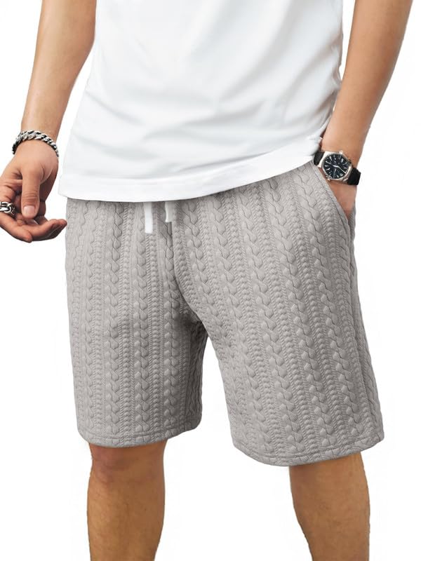 JMIERR Herren Textured Shorts Sommer Kordelzug Jogginghose Kurz Elastische Taille Sweathose Regular Fit Gymshorts Mit Taschen S-3XL