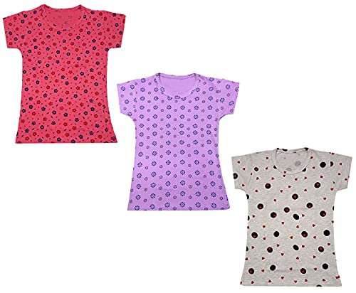 Image of indi weaves Girls Printed Cotton Half Sleeves Tshirts (Pack of 3)