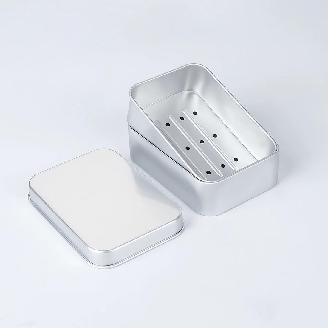 Aluminiowy słoik cynowy, 6 sztuk aluminiowych pojemników na mydło, stojak do przechowywania, pojemnik na odpady, z pokrywką, przenośny