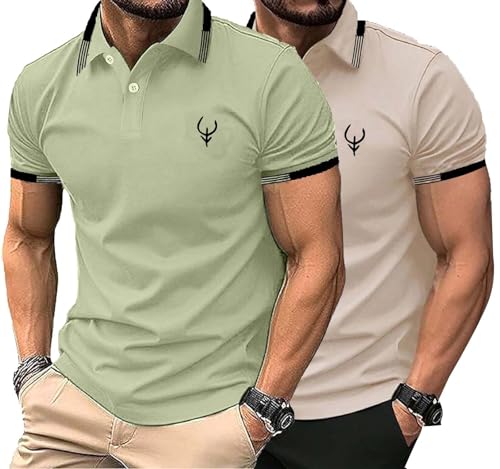Lymio Polo T Shirt for Men || Men Casual T-Shirt || Polo Available in Combo Pack of 2 (Polo-42-43-Pista-Chiku-L)