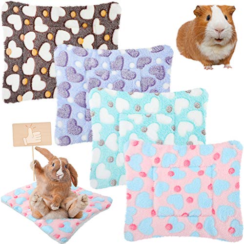 4 Pieces Hamster Guinea Pig Warm Bed Mats Soft Plush Hamster Pad Mats Small Animal Winter Sleep Bedding Mat for Bunny Hamster Guinea Pig Squirrel Hedgehog Chinchilla