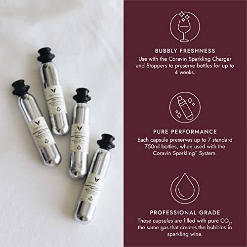Image of Coravin CO2 Capsules for Sparkling Wines for Use with Sparkling Preservation System | Each Capsule Holds Up to 7 Standard Bottles of 750 ml, Pack of 6