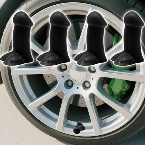 Prank Valve Stem Covers Creative Pencil Tire Valve Stem Caps Funny Glow in The Dark Universal Car Luminous Tire Stem Kit Dust Proof Covers Suitable for Cars Bike Trucks Motor(Black 4pcs)