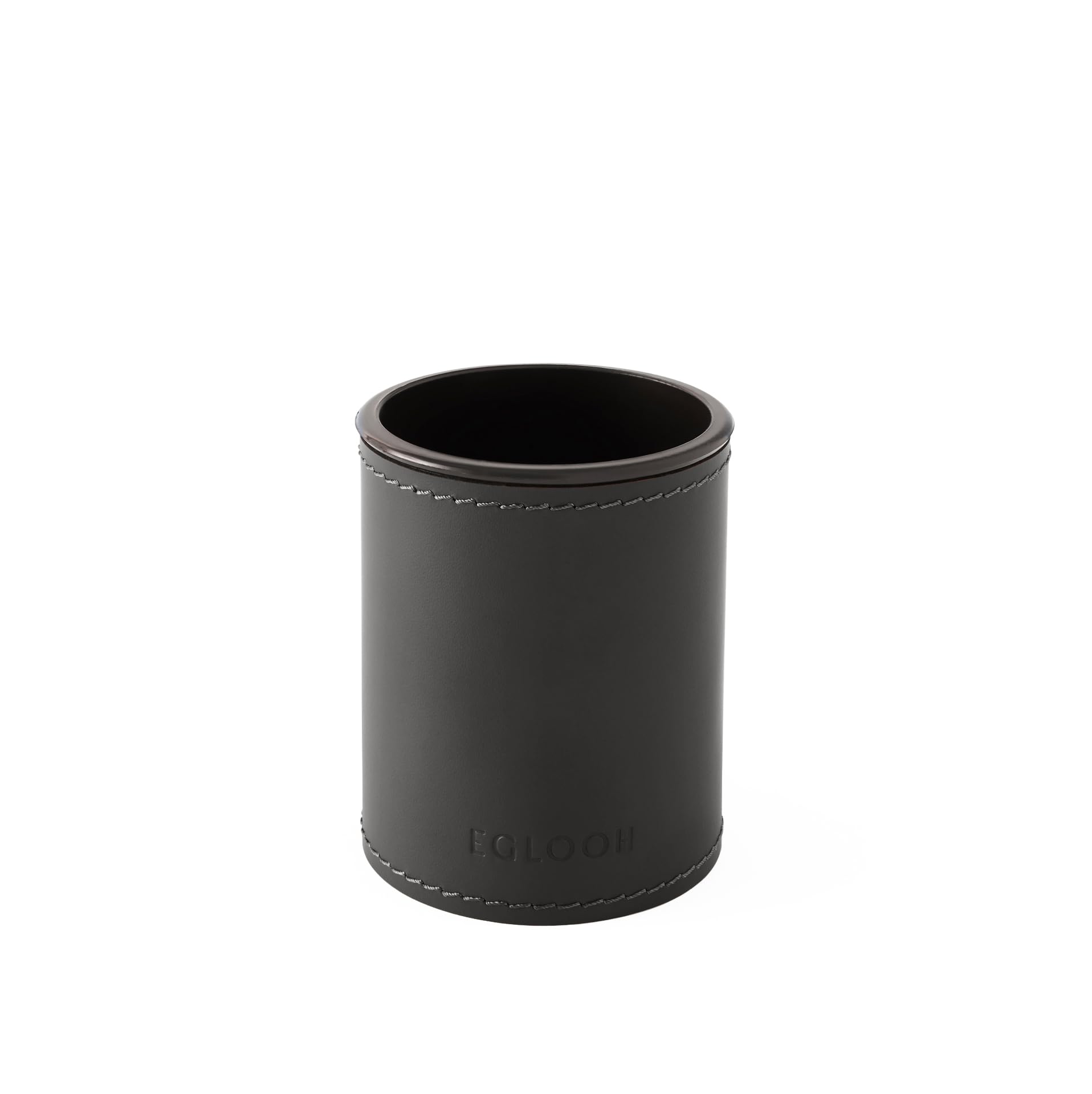 Eglooh - Orfeo - Pen Pot for Desk - Round Design - Made of Anthracite Grey Leather - cm 7,8 x 7,8 H.9,5 - Handmade Stitchings and Resistant Core - Made in Italy โ image 1
