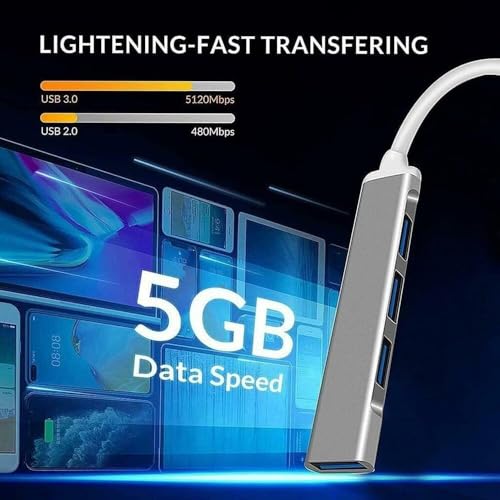 Sounce 4-Port USB 3.0 Hub for PC – High-Speed Aluminum USB Hub Compatible with PC, MacBook, Mac Pro, Mac Mini, iMac, Surface Pro, and XPS. 4-Port High Speed USB Hub with Aluminium Shell 5 51m